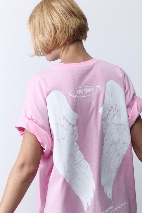 Футболка oversize хлопковая с принтом, Розовый, Футболка oversize хлопковая с принтом