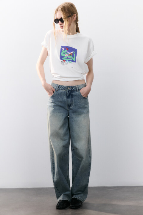 

Футболка хлопковая с принтом, Белый, Футболка хлопковая с принтом