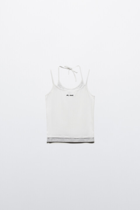 

Топ-майка на бретельках с завязками на шее, Белый, Топ-майка на бретельках с завязками на шее