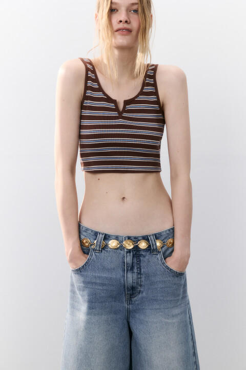 

Майка трикотажная с вырезом на груди, Мультиколор, Майка трикотажная с вырезом на груди