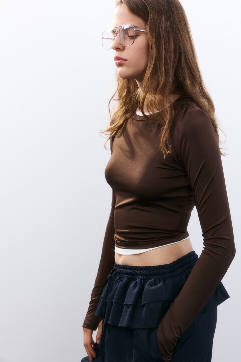 

Лонгслив гладкий облегающий, Коричневый, Лонгслив гладкий облегающий