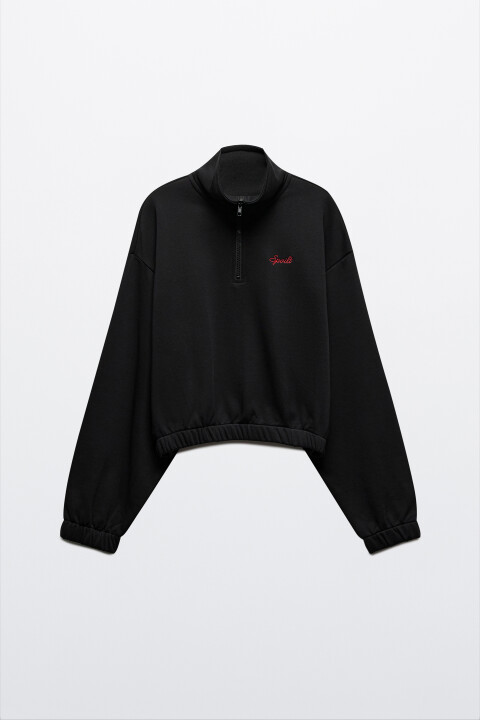 

Толстовка half zip с вышивкой, Белый, Толстовка half zip с вышивкой