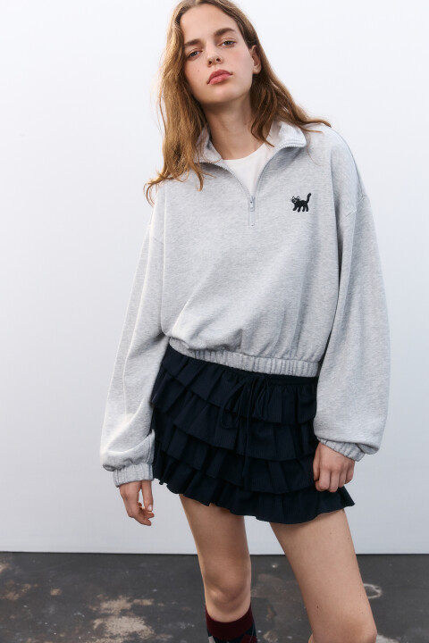 

Толстовка half zip с вышивкой, Серый, Толстовка half zip с вышивкой