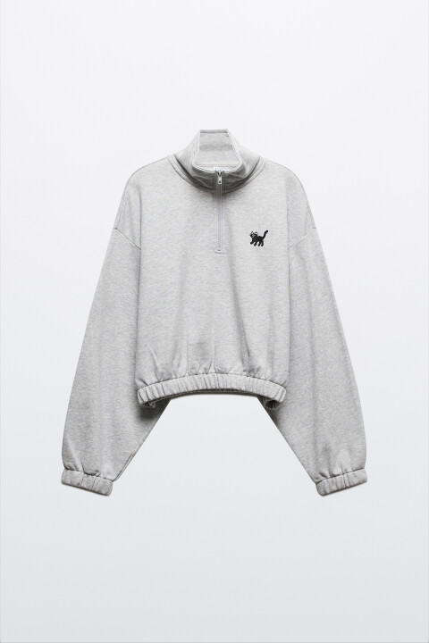 

Толстовка half zip с вышивкой, Серый, Толстовка half zip с вышивкой