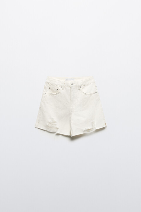 

Шорты джинсовые рваные с высокой посадкой, Белый, Шорты джинсовые рваные с высокой посадкой