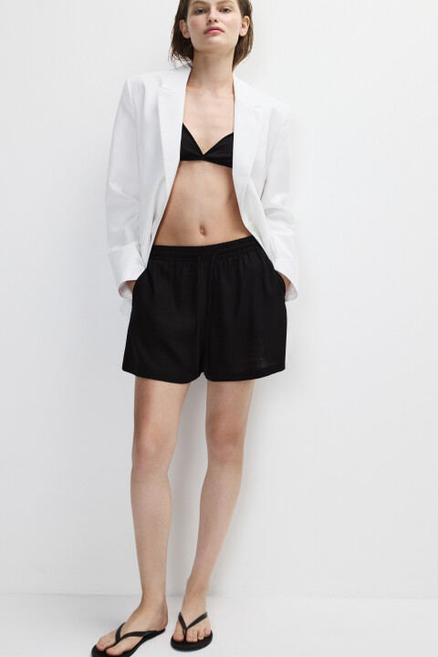 

Шорты на завязках из вискозы и льна, Бежевый, Шорты на завязках из вискозы и льна