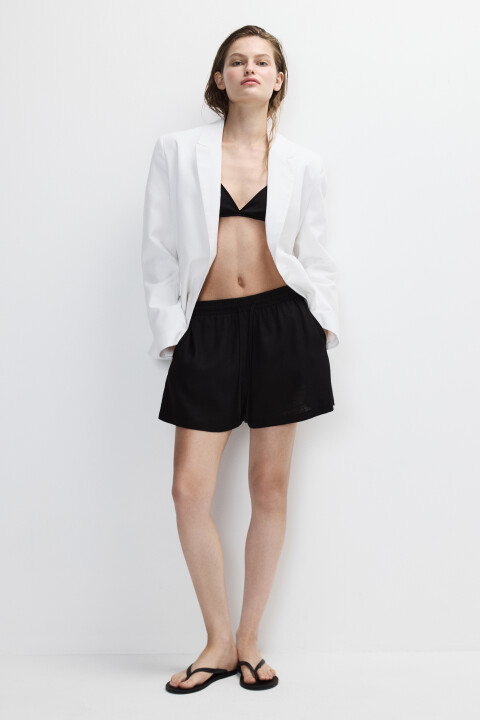 

Шорты на завязках из вискозы и льна, Черный, Шорты на завязках из вискозы и льна