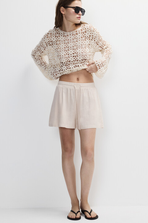 

Шорты на завязках из вискозы и льна, Бежевый, Шорты на завязках из вискозы и льна