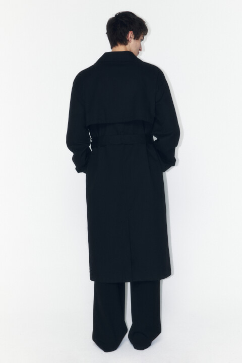 

Плащ-тренчкот двубортный с поясом, Черный, Плащ-тренчкот двубортный с поясом