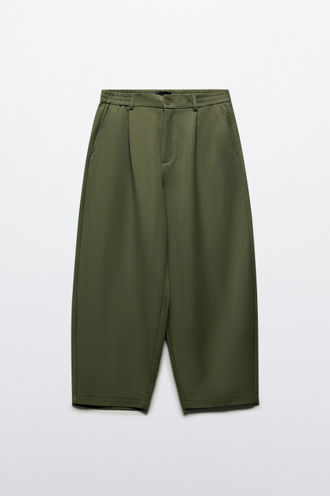 

Брюки-бананы костюмные с резинкой на поясе, Зеленый, Брюки-бананы костюмные с резинкой на поясе