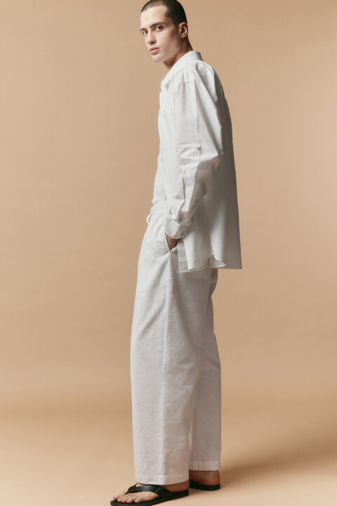 

Брюки льняные с поясом на завязках, Белый, Брюки льняные с поясом на завязках