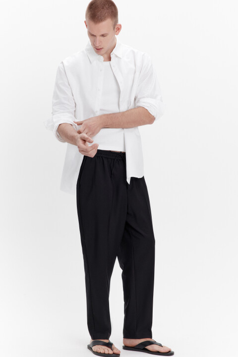 

Брюки костюмные с поясом на завязках, Черный, Брюки костюмные с поясом на завязках