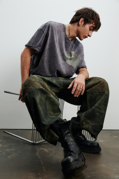 

Джинсы широкие с декором на коленях, Зеленый, Джинсы широкие с декором на коленях