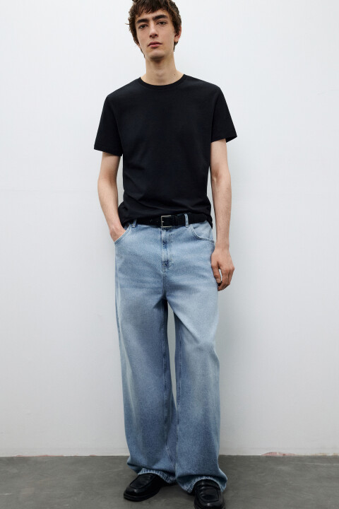 

Джинсы широкие с вареным эффектом, Голубой, Джинсы широкие с вареным эффектом