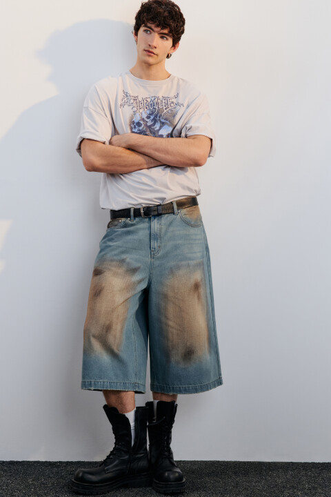 

Джортсы широкие с эффектом dirty denim, Голубой, Джортсы широкие с эффектом dirty denim