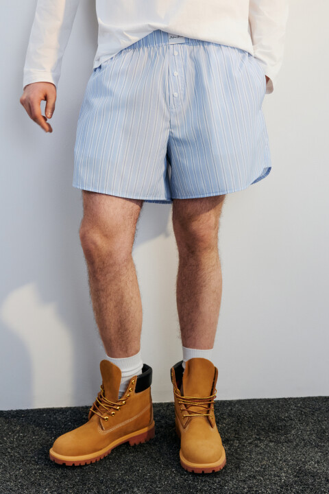 

Шорты в полоску в пижамном стиле, Синий, Шорты в полоску в пижамном стиле