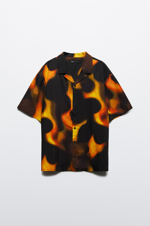 Рубашка oversize с огненным принтом