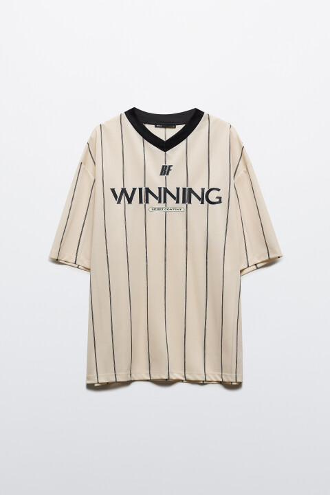 

Футболка-джерси оверсайз с принтом, Бежевый, Футболка-джерси оверсайз с принтом