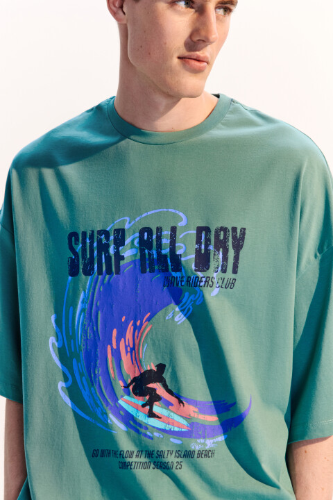 

Футболка хлопковая с принтом, Зеленый, Футболка хлопковая с принтом