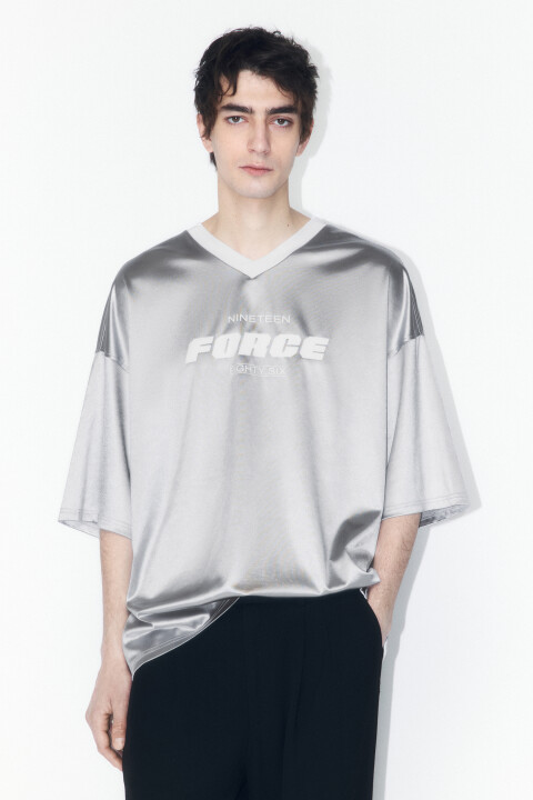 

Футболка-джерси oversize с надписью, Серый, Футболка-джерси oversize с надписью
