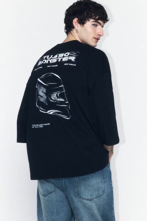 

Футболка oversize хлопковая с принтом, Черный, Футболка oversize хлопковая с принтом