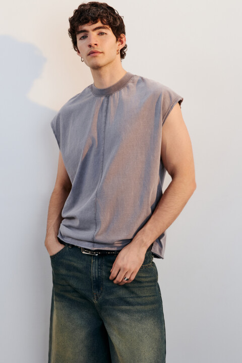 

Футболка хлопковая с обрезанными рукавами, Серый, Футболка хлопковая с обрезанными рукавами