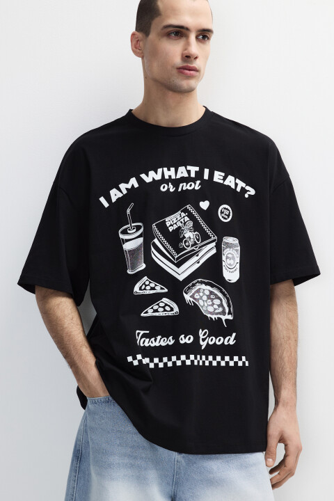 

Футболка хлопковая с принтом, Черный, Футболка хлопковая с принтом