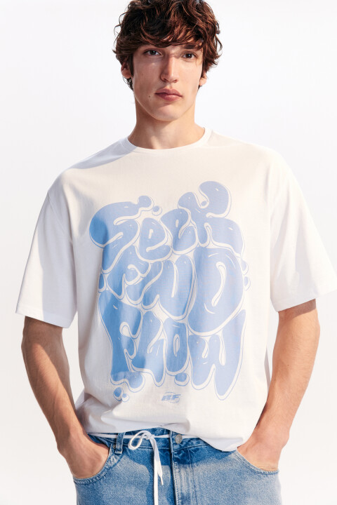 

Футболка хлопковая с принтом-надписью, Белый, Футболка хлопковая с принтом-надписью