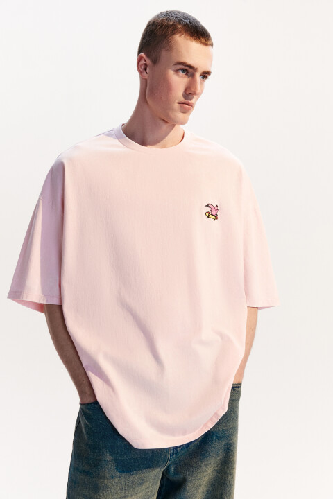 

Футболка oversize с маленькой вышивкой, Розовый, Футболка oversize с маленькой вышивкой