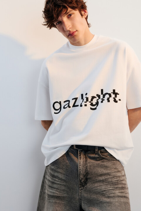 

Футболка oversize с принтом-надписью, Белый, Футболка oversize с принтом-надписью