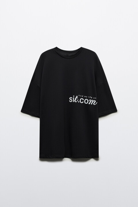 

Футболка oversize с принтом-надписью, Черный, Футболка oversize с принтом-надписью