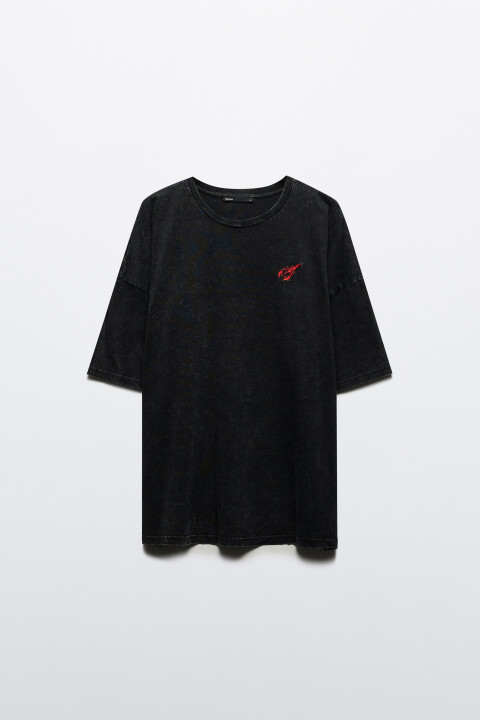 

Футболка с вышивкой и надписью, Черный, Футболка с вышивкой и надписью