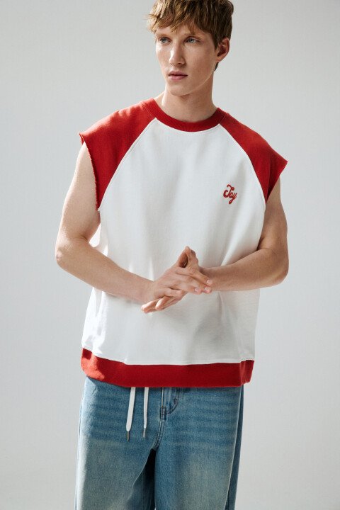 

Футболка с обрезанными рукавами, Бежевый, Футболка с обрезанными рукавами