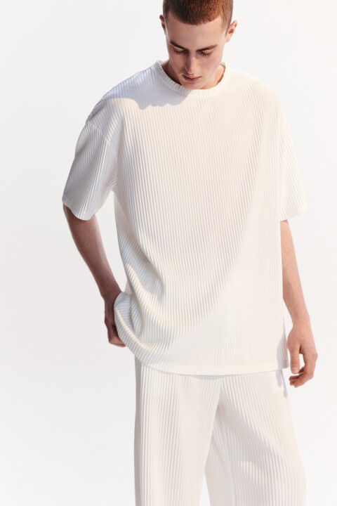 

Футболка oversize из ткани в рубчик, Белый, Футболка oversize из ткани в рубчик