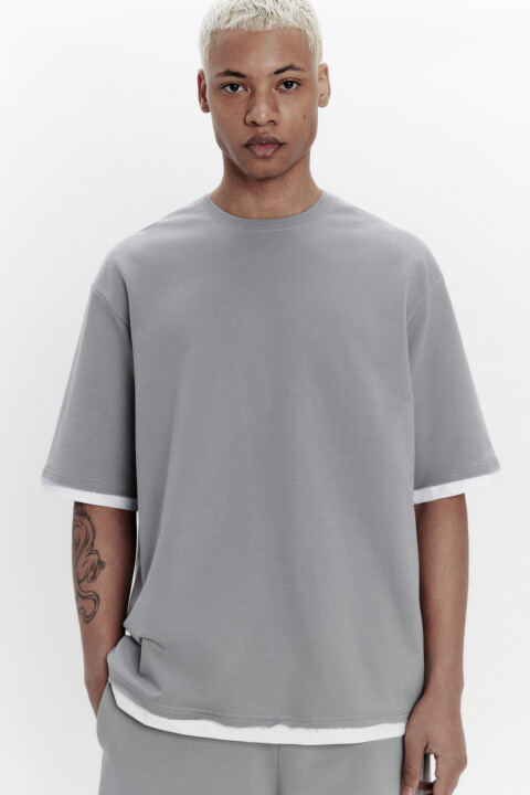 

Футболка с имитацией второго слоя, Серый, Футболка с имитацией второго слоя