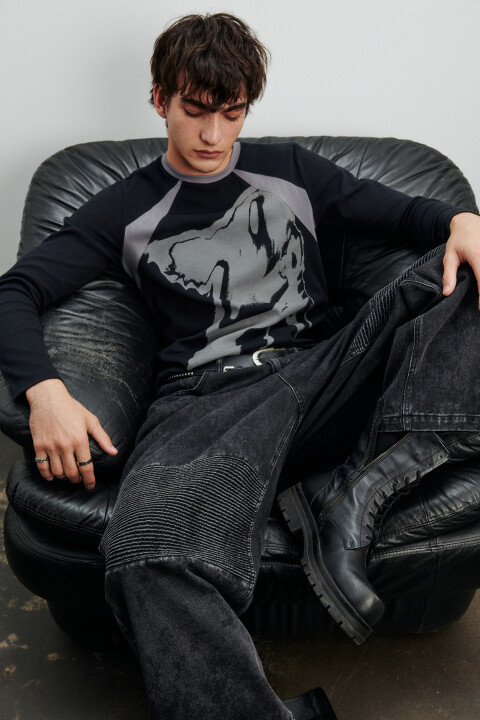 

Лонгслив облегающий с принтом, Черный, Лонгслив облегающий с принтом