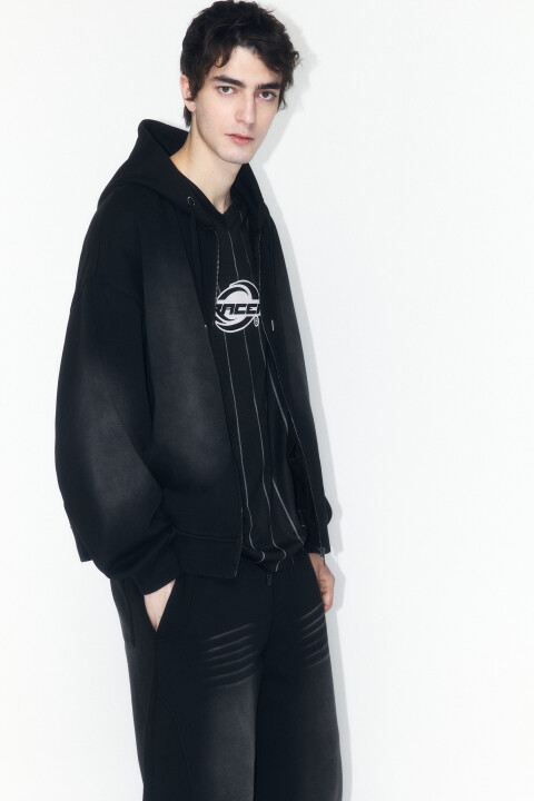 

Худи-зипка oversize с вареным эффектом, Черный, Худи-зипка oversize с вареным эффектом