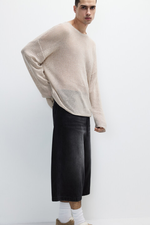 

Лонгслив хлопковый из сетки, Бежевый, Лонгслив хлопковый из сетки