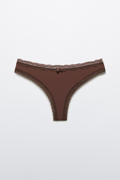 

Трусы-стринги с кружевом и бантиком, Коричневый, Трусы-стринги с кружевом и бантиком