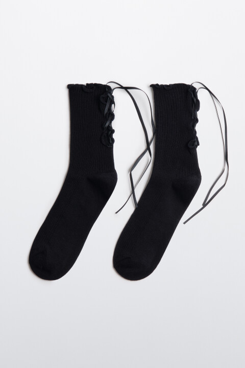 

Носки с оборками и ленточками, Черный, Носки с оборками и ленточками