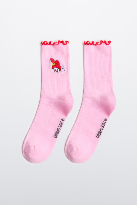 

Носки высокие в рубчик с оборками и вышивкой, Розовый, Носки высокие в рубчик с оборками и вышивкой