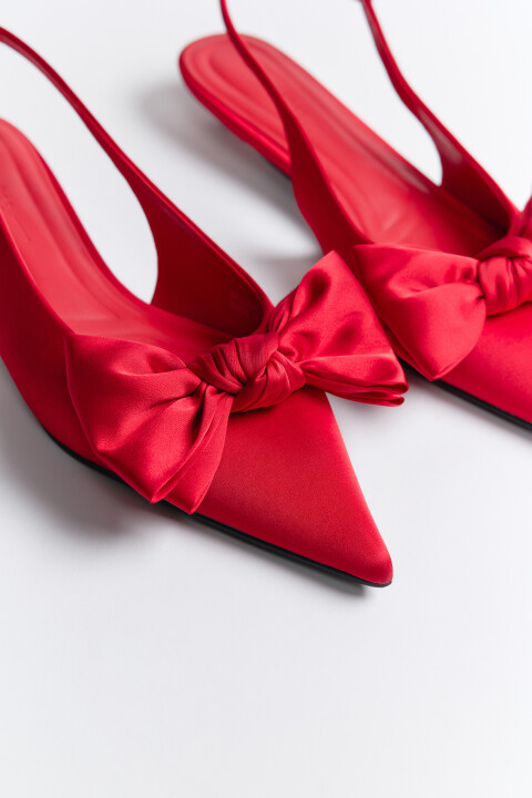 

Туфли-слингбэки атласные с бантом, Красный, Туфли-слингбэки атласные с бантом