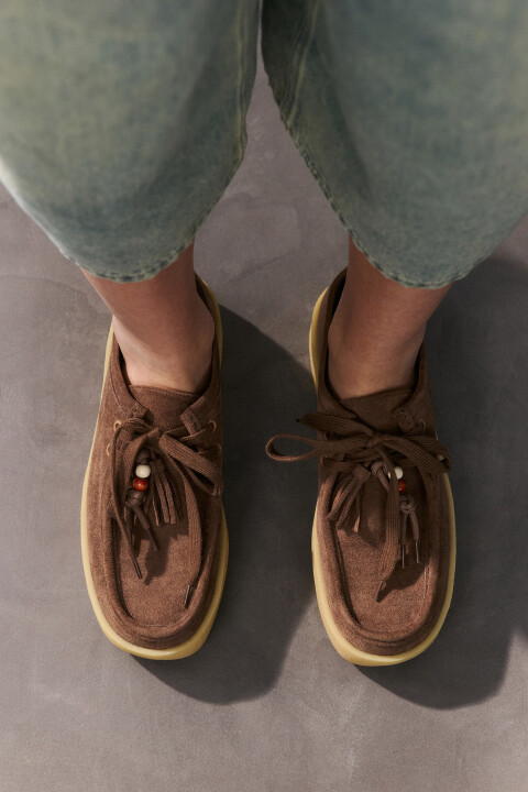 

Ботинки-дезерты с декором из бусин, Коричневый, Ботинки-дезерты с декором из бусин