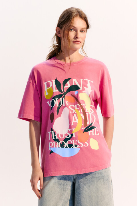 

Футболка хлопковая с летним принтом, Розовый, Футболка хлопковая с летним принтом