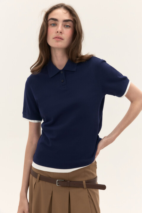 

Футболка-поло из хлопкового трикотажа, Синий, Футболка-поло из хлопкового трикотажа