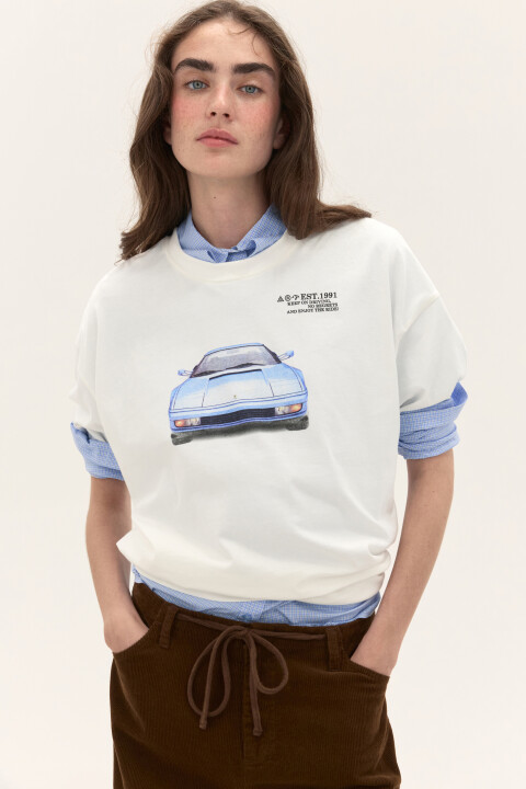 

Футболка oversize с принтом, Белый, Футболка oversize с принтом