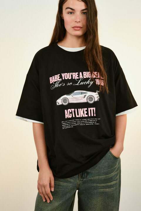 

Футболка oversize с принтом, Бордовый, Футболка oversize с принтом