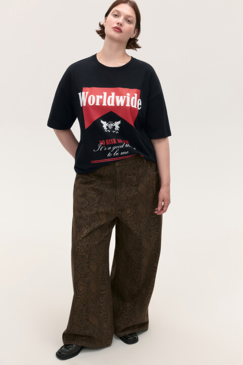 

Футболка oversize с принтом, Черный, Футболка oversize с принтом