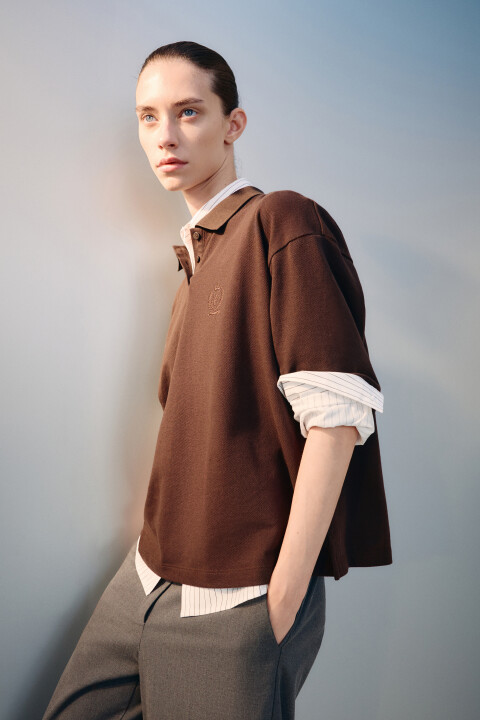 

Футболка-поло с вышивкой, Коричневый, Футболка-поло с вышивкой