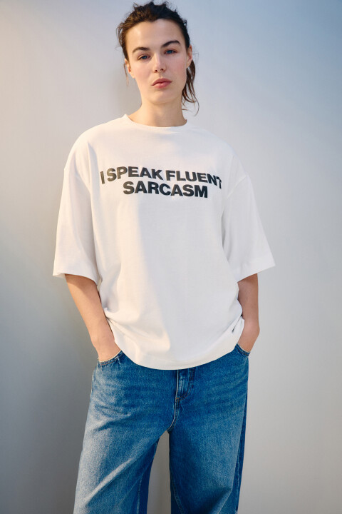 

Футболка oversize с принтом, Белый, Футболка oversize с принтом